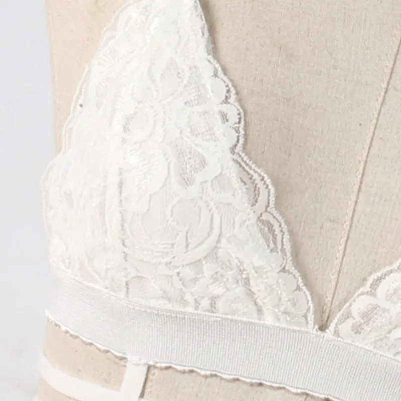 Womens Sexy V-Neck Strappy Caged Bralette Floral Lace Splicing Triangle Cup Bustier Seamless Bandage Elastic Lingerie Crop Top