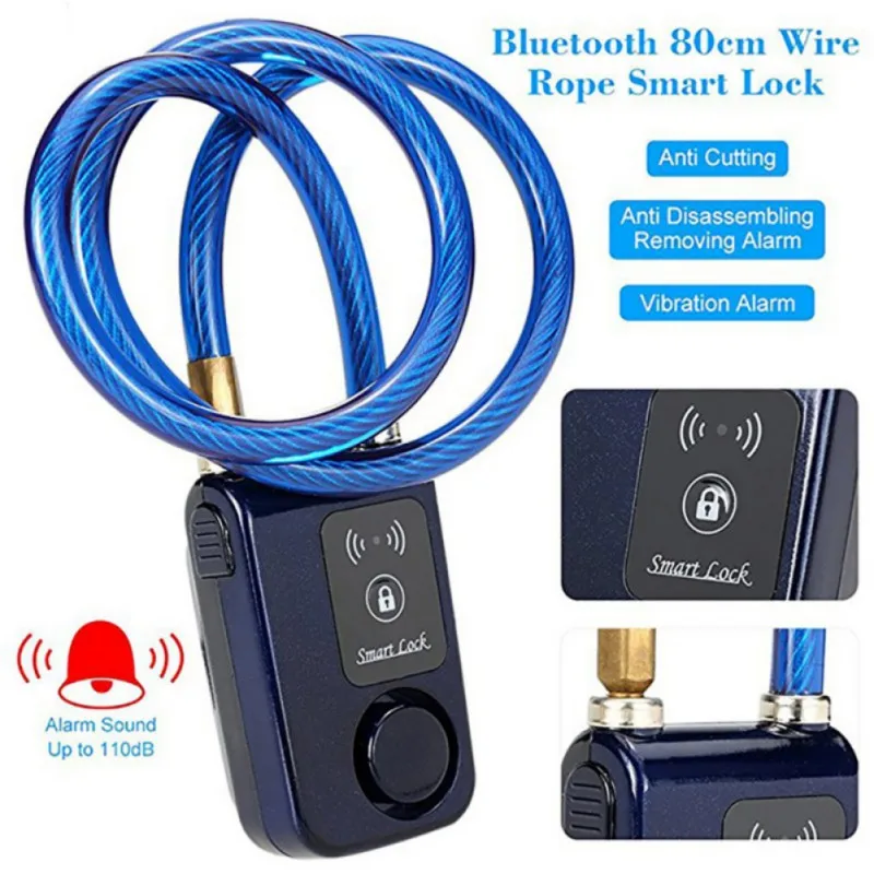 

New Super Intelligent Phone APP Control Smart Alarm Waterproof Bluetooth Lock 110dB Alarm Bicycle Lock Outdoor Anti Theft Lock