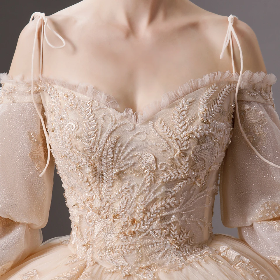 

1803 wedding dress 2020 vestidos de novia para boda civil lace dress long sleeve bridal gown champagne plus size marriage dress