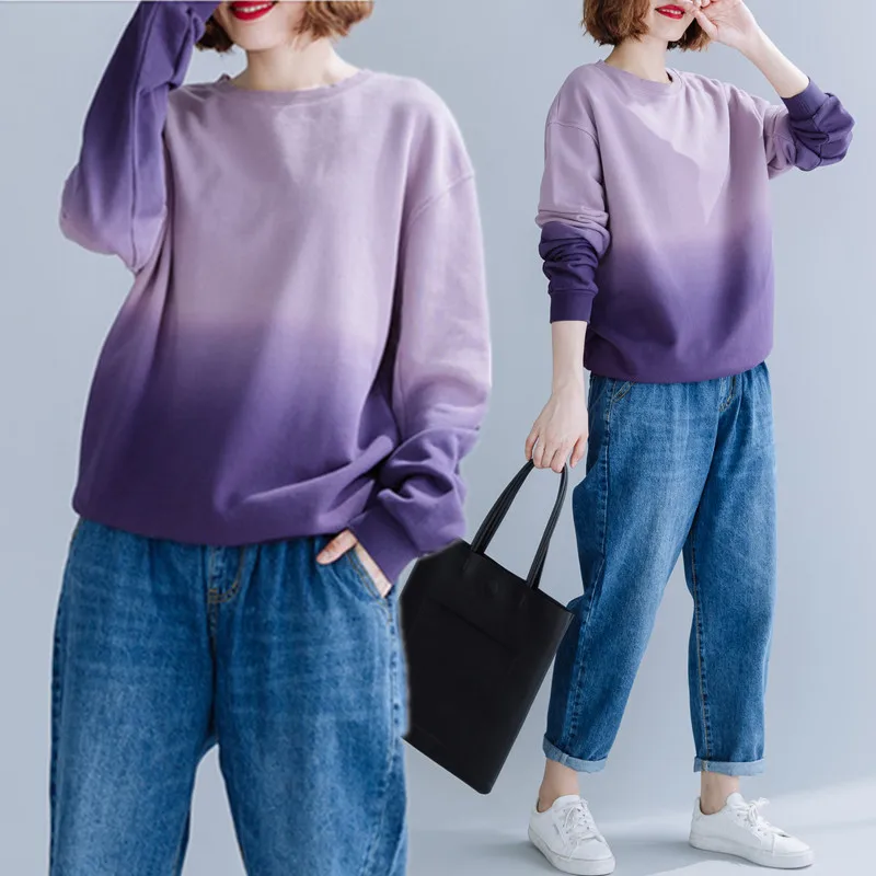 

BIG SIZE 4XL Autumn Winter Women Fashion Elegant Color Block Tops Ladies Female Plus Large Long Sleeve Loose Cotton Sweatshirt