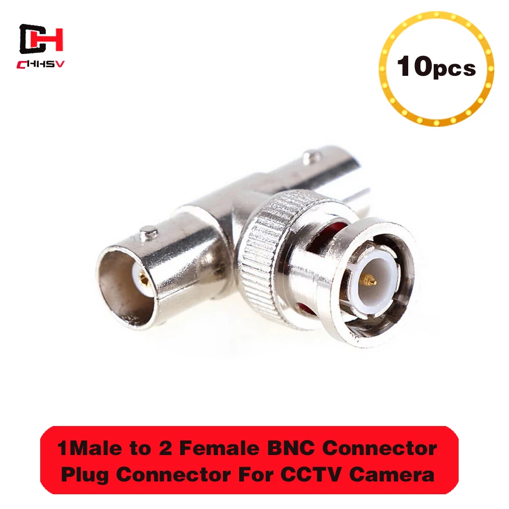 

10Pcs/lot Coaxial T Connector 1 Male to 2 Female Coupler 3 Way BNC Connector For CCTV Camera