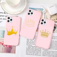 crown power cartoon phone case pink color for iphone 13 12 11 x xr xs pro max mini 6 7 8 plus cover funda