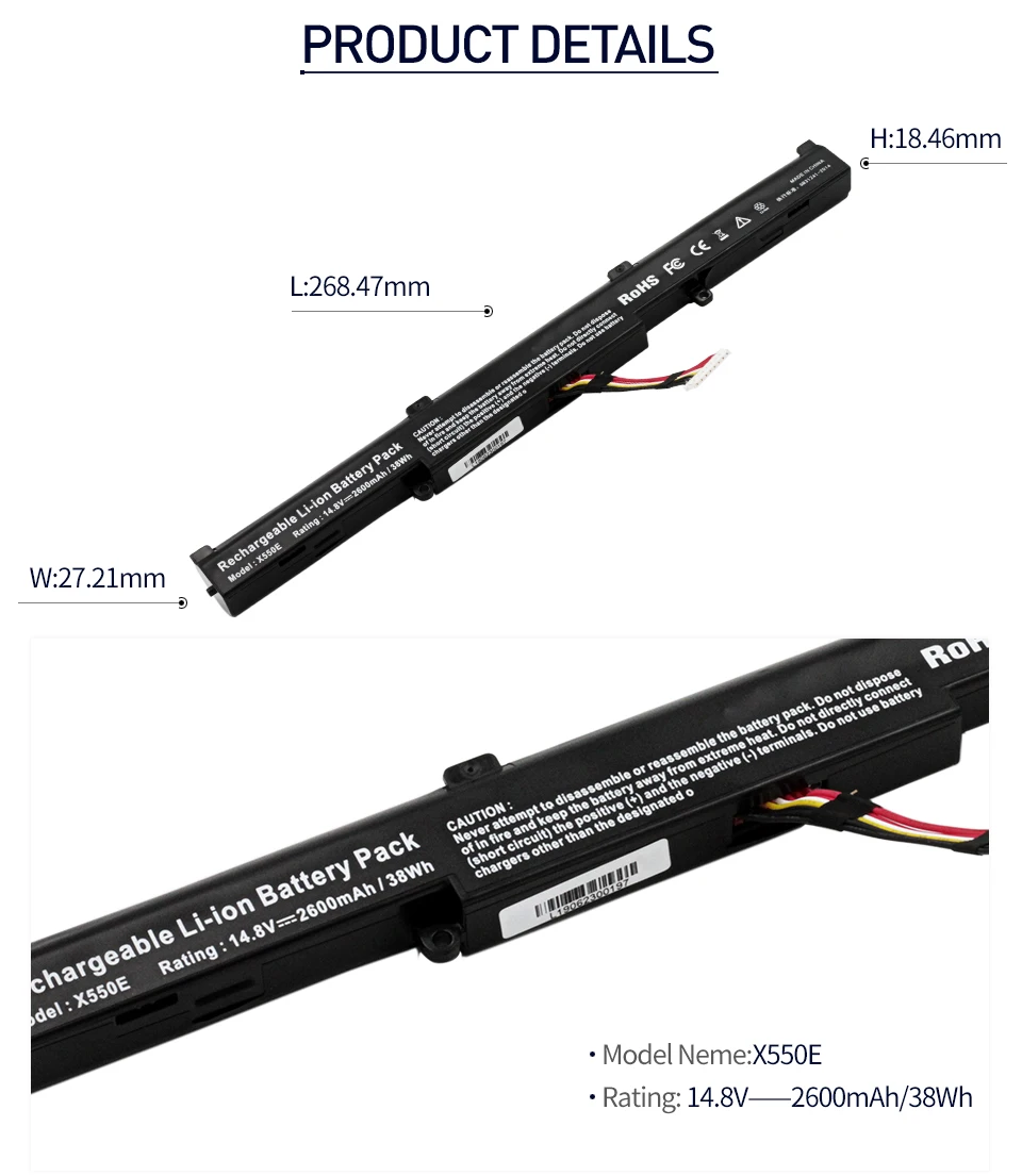 Apexway 2200 мАч 14,8 V A41-X550E Аккумулятор для ноутбука ASUS X450 A450 X450E A450V F450E F450JF F450C X751L X751M A450J X450J