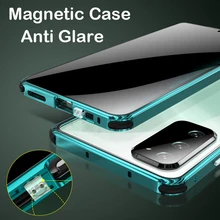 Anti-peeping Metal Bumper Case For Samsung Galaxy S21 Note 20 Ultra S20 FE 5G Shockproof Magnetic Privacy Tempered Glass Cover