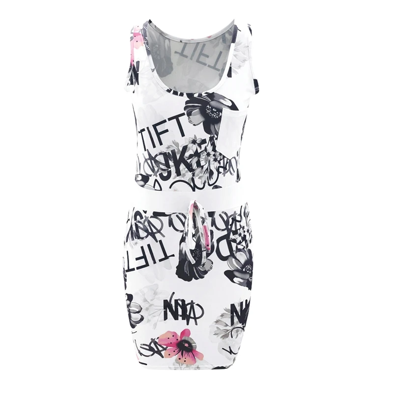 

Women's Summer Sexy Printed Round Neck Waist Pack Hip Mini Dress