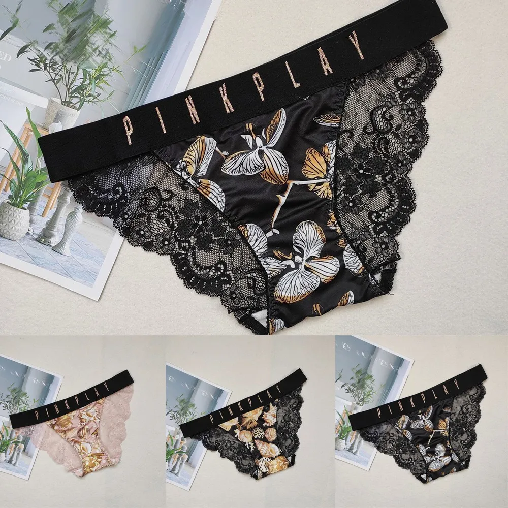 

Sexy Women Print Silk Satin Panties Ladies Lingerie Underwear Knickers Briefs Seamless G-String Hollow Out Underwear Lingerie