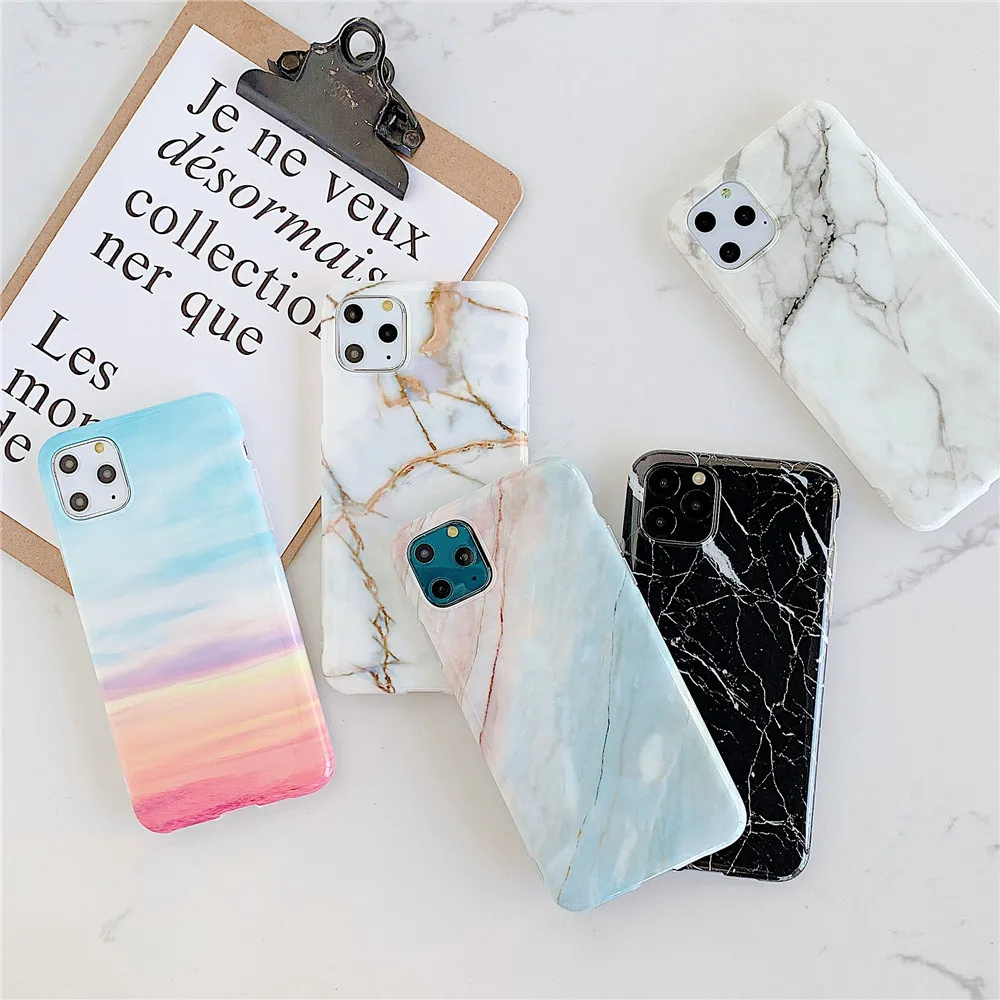 Мраморный чехол для Coque iphone 11 Pro Max X XR XS из мягкого ТПУ задняя крышка телефона