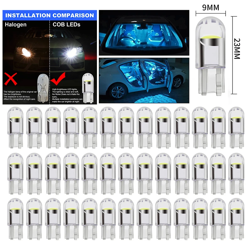 

Автомобильные светодиодные лампы T10 100 194 W5W, 168/50/30 шт., холодный белый свет, автомобильный COB, красный, синий, зеленый, желтый цвет, лампа для но...