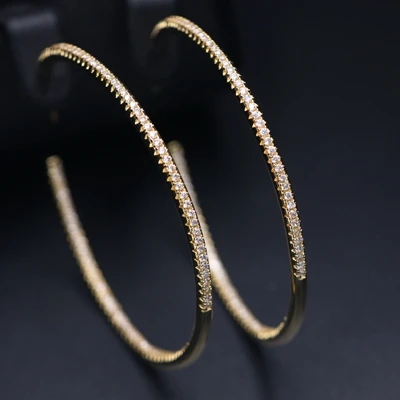 white cz gold plated Boho золотой цвет большой круг обруч серьги для женщин 50,5 мм цветной, с кубическим Цирконом большие круглые серьги Элегантные Простые Женские Ювелирные изделия - Окраска металла: white cz gold plated