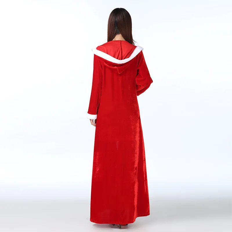 Рождественский костюм Санта Клаус Макси платье плащ женский красный бархат