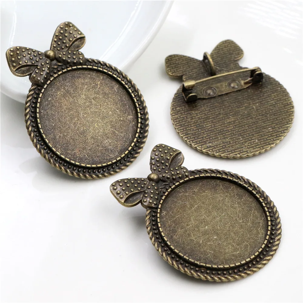 

5pcs 30mm Inner Size Antique Silver Plated and Antique Bronze Brooch Pin Cabochon Base Setting