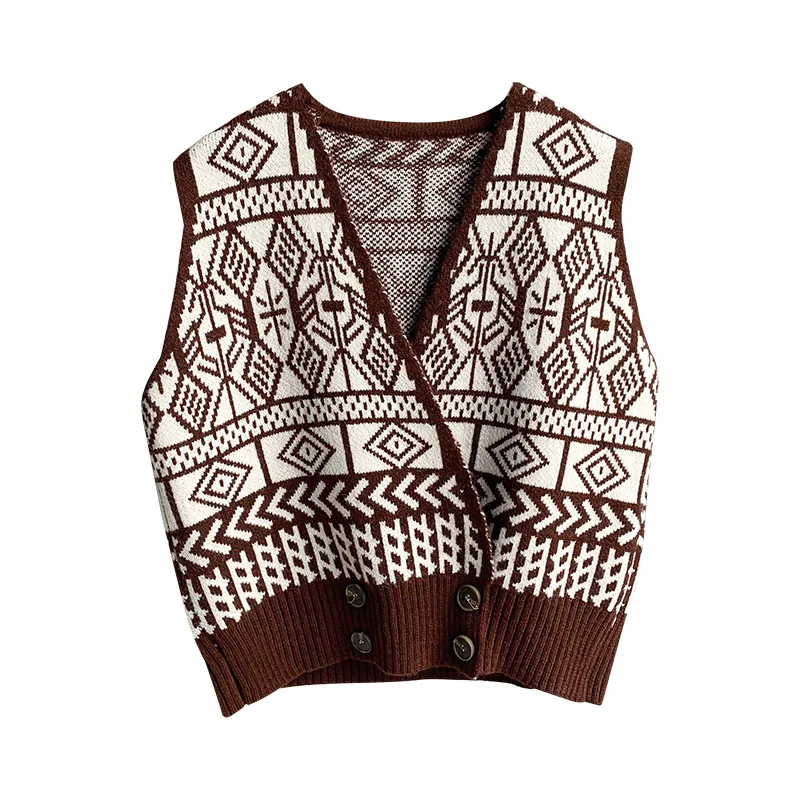 

2021 Spring Vintage Knitted Cardigan Women V-Neck Korea Sleeveless Knitted Sweater Vest Jacket Top 9995