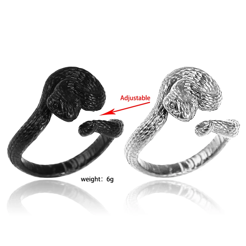 

Hip Hop Trend Men's Ring Retro Punk Style Open Adjustable Black Alloy Snake Ring Boys Decoration Jewelry Gift 2020 New