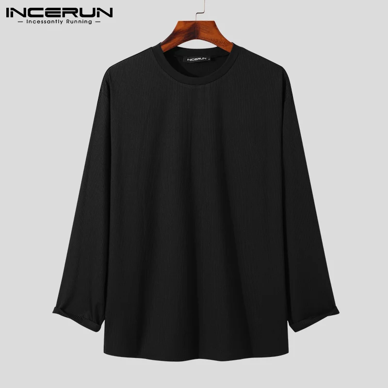 

Tops 2021 Stylish New Men's Handsome Well Fitting T-Shirt INCERUN Long Sleeve Loose Fitting Striped All-match Simple Tees S-5XL