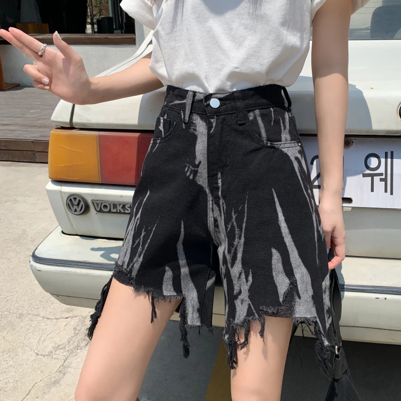 

Women's Short Ripped Jeans Summer Five Points Trousers High Waist Denim Casual Baggy Straight Harajuku Jeans Mom Shorts Pants