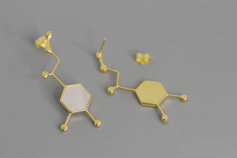 INATURE 925 Sterling Silver Adrenergic Molecule Chemistry Geometric Polygon Stud Earrings for Women Love Jewelry Gift