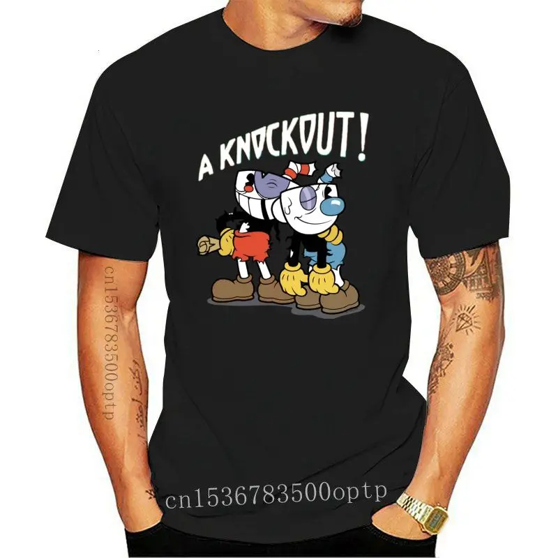 

Дизайнерская мужская футболка с рисунком Cuphead Knockout Pose, бесплатная доставка