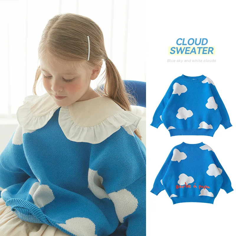 

Kids Sweater Boys Christmas Knitted Sweater Children's Outerwear Cloud Bluey Pullover Sweaters Baby Girls Winter 2021 Clothes