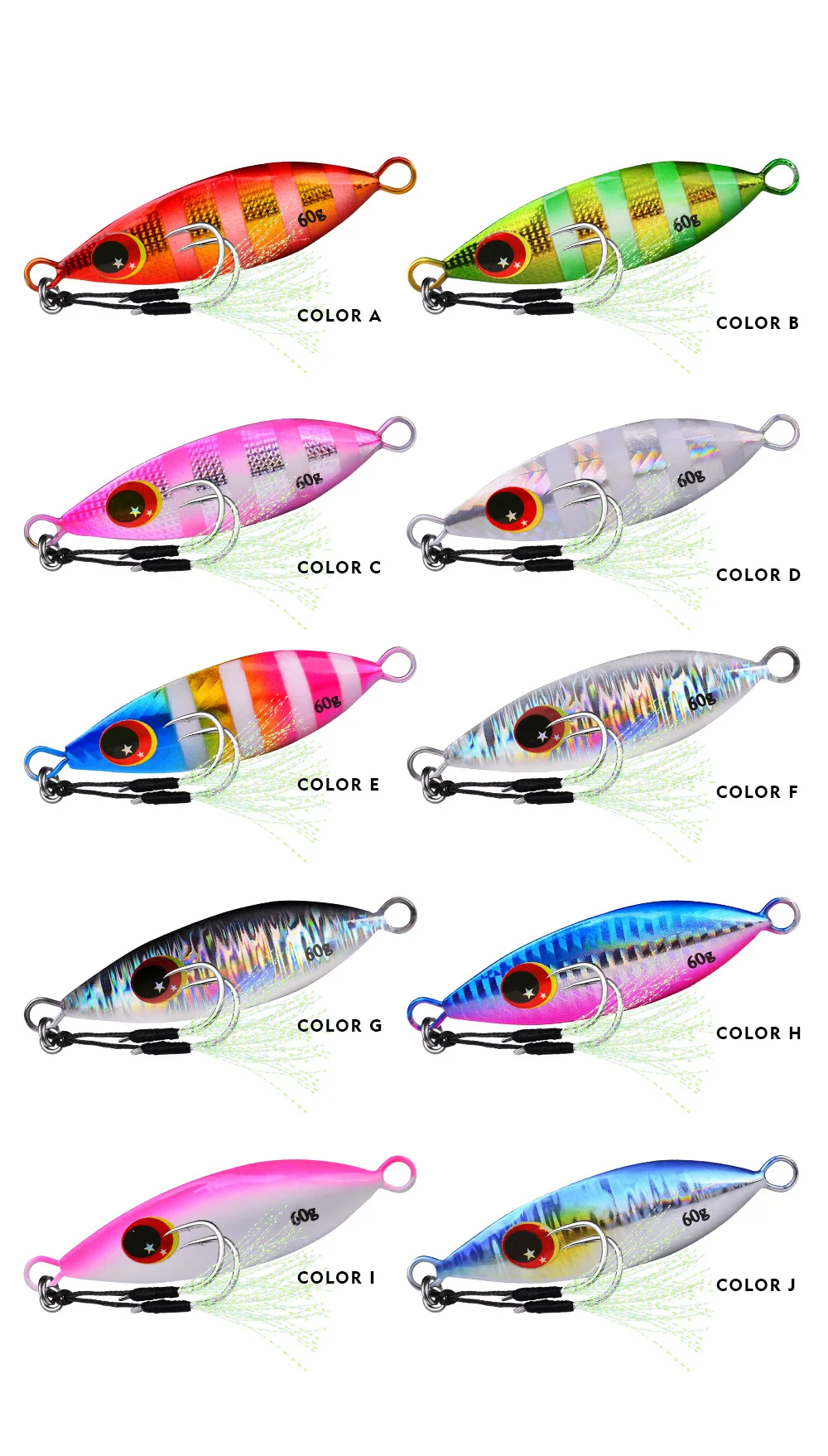 

Metal Jig Spoon Lures 10g-20g-30g-40g-60g Artificial Baits Shore Slow Jigging Hard Lead Bass Fishing Lures