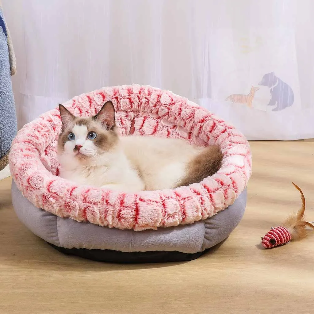 

Dog Round Cat Winter Warm Sleeping Bag Long Plush Soft Pet Bed Calming Bed Mat Blanket Sleeping Solid Nest 2 Colors 19Dec31
