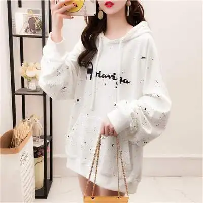 

hanLadies trendy brand hooded all-match western style long sleeves plus velvet thick mid-length coat