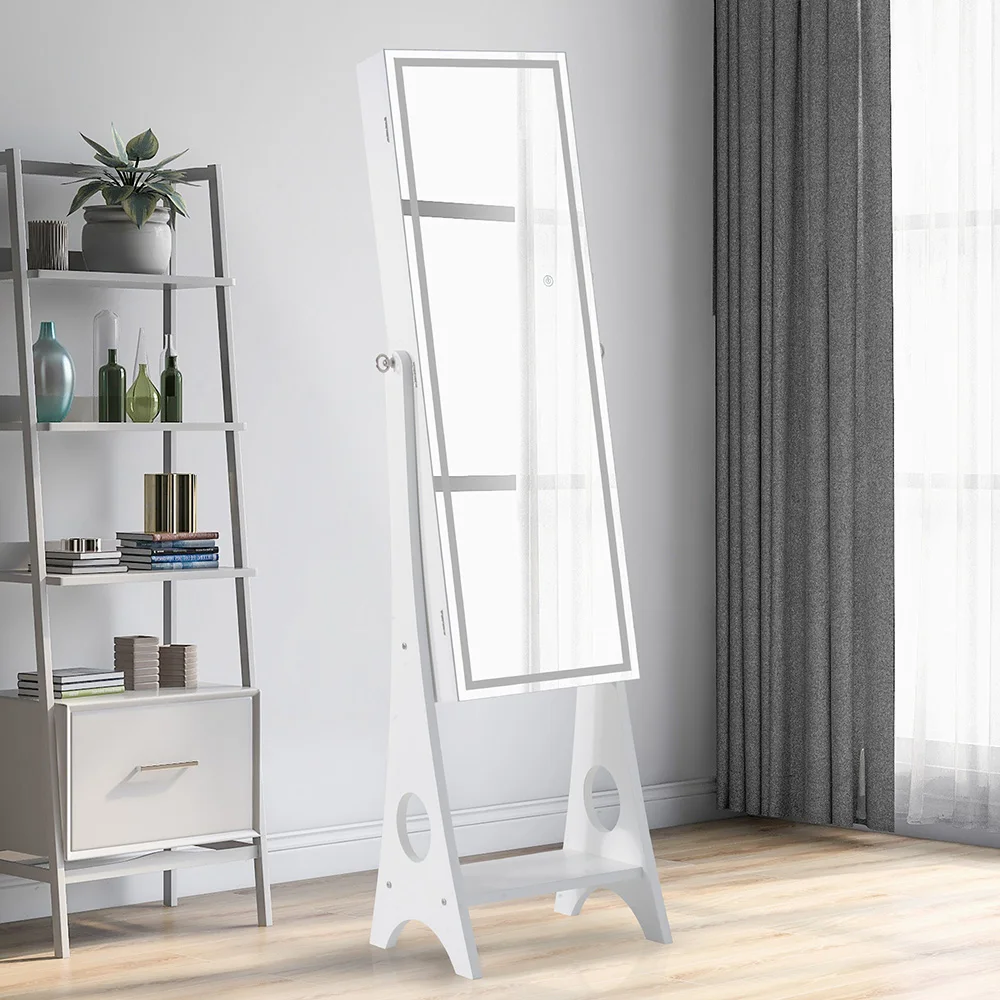 

Fashion Simple Jewelry Storage Mirror Cabinet With LED Lights,For Living Room Bedroom White Brown 15.75(L)*14.96(W)*61.42(H)inch