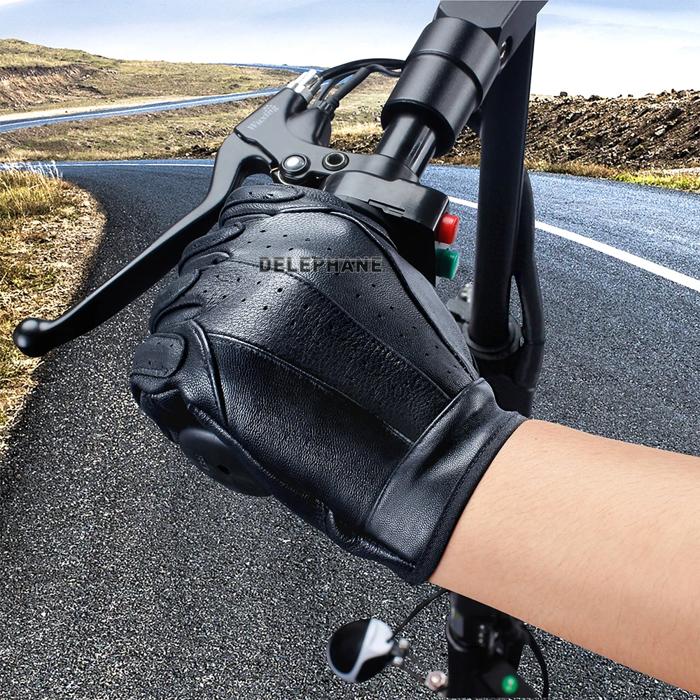 

Autumn Sheepskin Leather Gloves Black Winter Fashion Men's Gloves Breathable Motorcycle Car Cycling Working Mittens Women