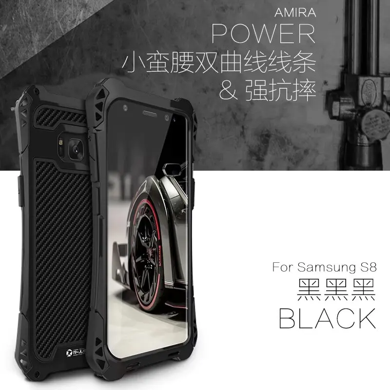 All Black R-JUST чехол для samsung 10 Plus S9 S8 S7 Edge чехол панцири King алюминиевый карбоновый противоударный чехол для Galaxy Note 8 9 10Coque - Цвет: All Black