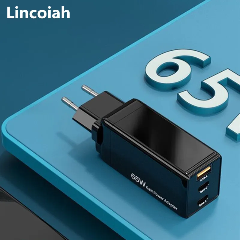 Lincoiah 65W GaN зарядное устройство PD Быстрая зарядка AC/DC адаптер питания для Мобильный