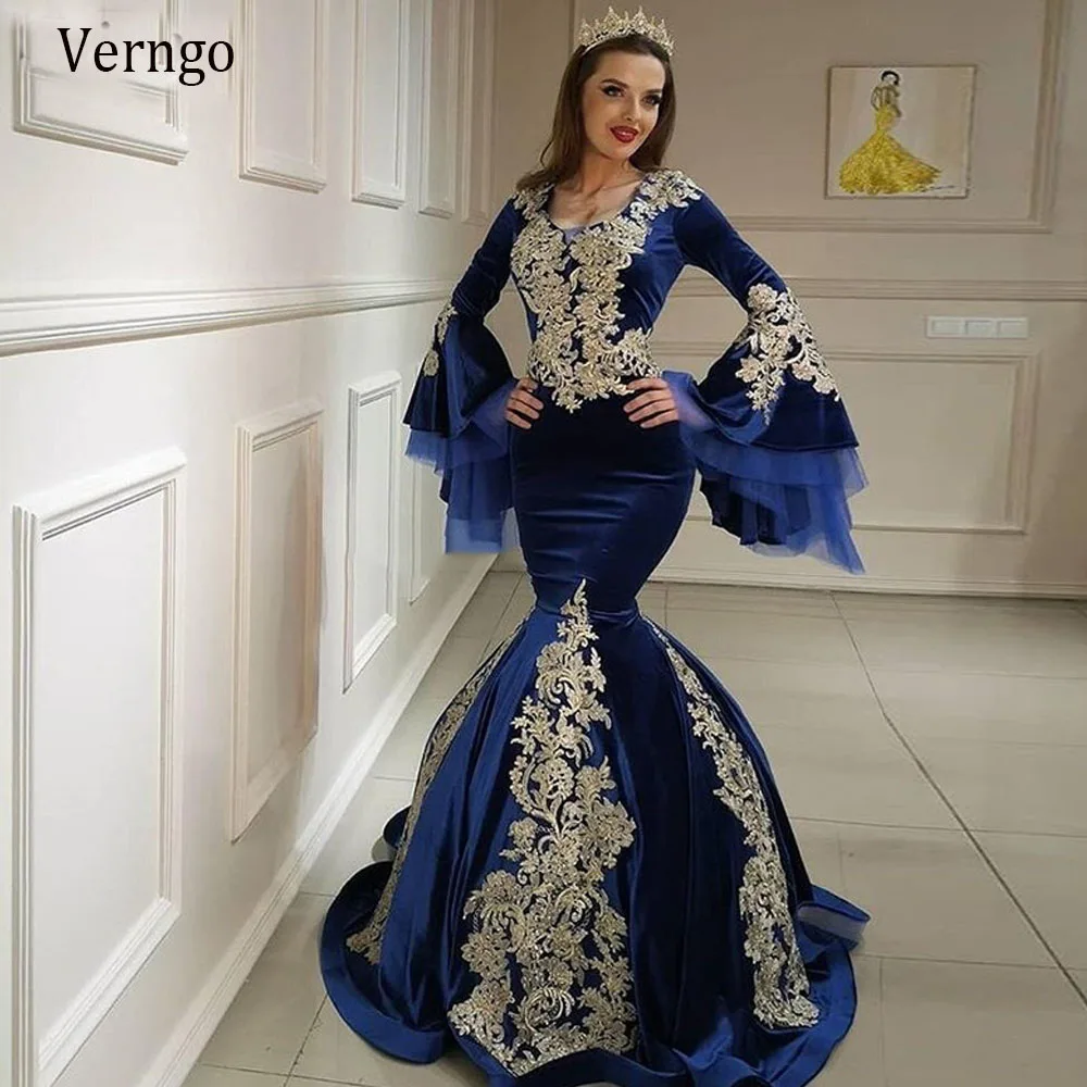 

Verngo бархатная юбка-годе, модель 2020 года, Дубайский арабский Золотой кружевной женский наряд для выпускного вечера, марокканский кафтан