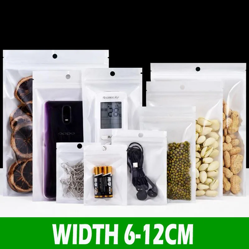 

200pcs White/Clear Self Seal Zipper Gift Wrap Resealable Plastic Retail Packaging OPP Poly Bag Good Quality Hang Hole bags