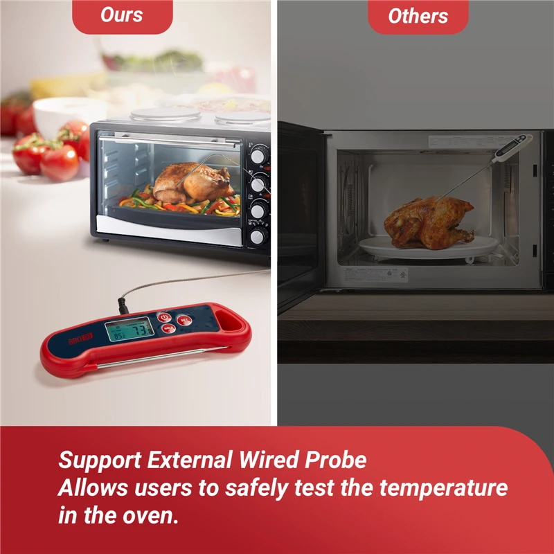 

Inkbird 2-in-1 Digital Meat Thermometer Readable Foldable Food Temperature Meter with Wired Probe,Backlight,Alarm for BBQ Grill