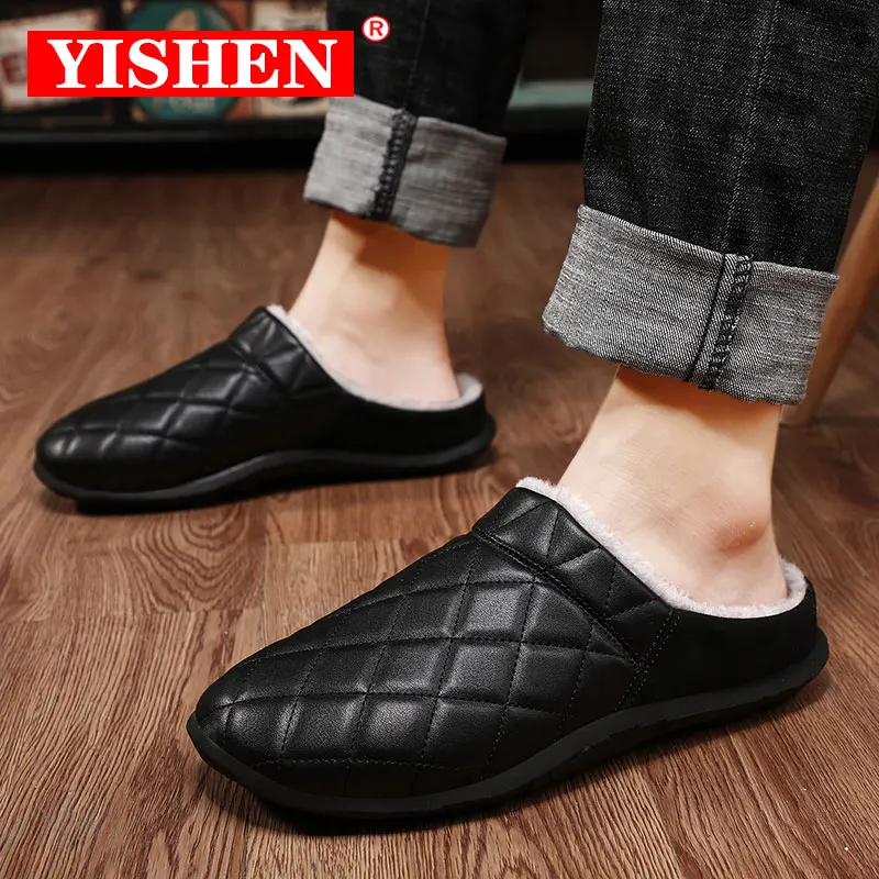 

Мужские тапочки YISHEN из шерстяной ткани с пенным наполнителем с эффектом памяти, Мужская теплая плюшевая Расслабляющая домашняя зимняя обув...