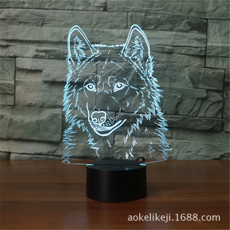 Волчья модель 3D светодиодный светильник голограмма иллюзии 7 цветов изменить