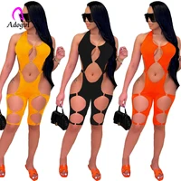 hollow out women skinny romper 2021 summer off shoulder sexy club party backless biker playsuit solid workout activewear outfits