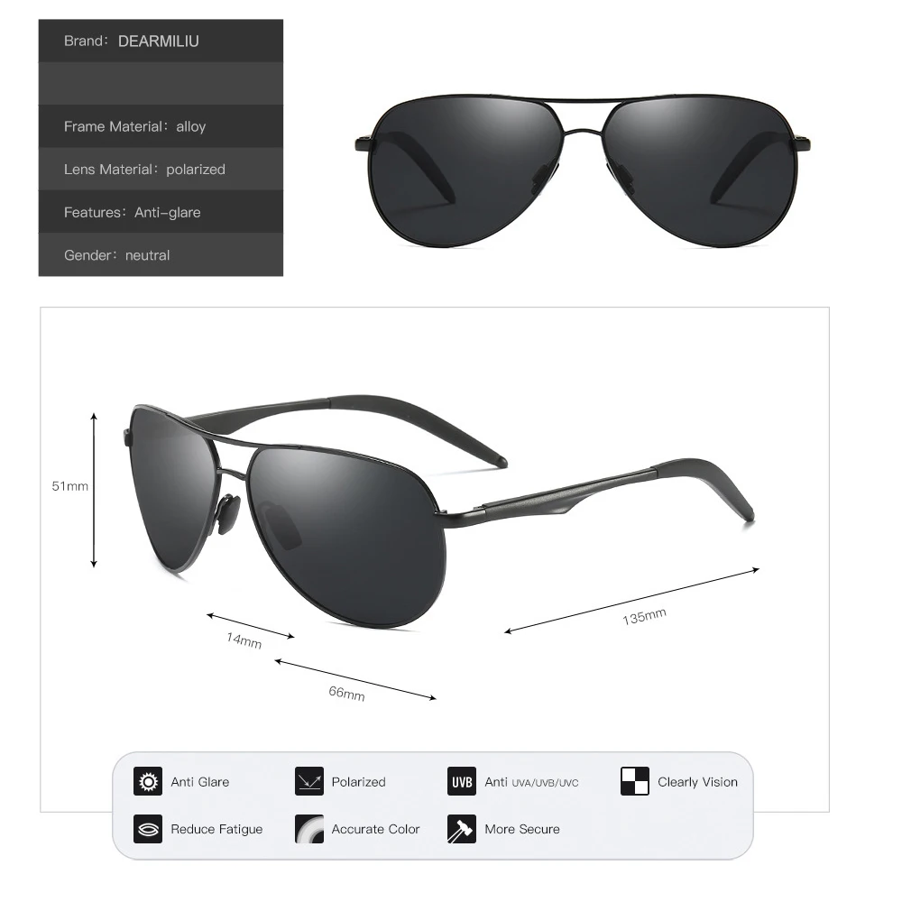 Мужские солнцезащитные очки ночного видения DEARMILIU винтажные поляризационные для