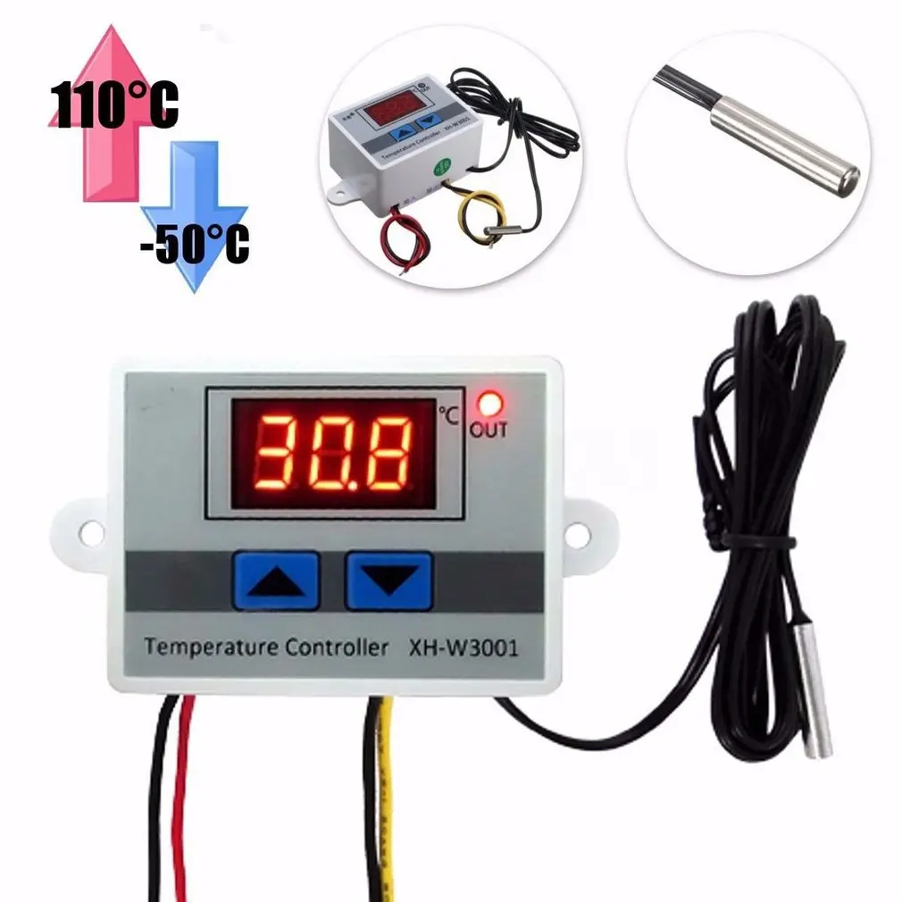 W3001 Temperature Controller Digital Led Thermometer Thermo Switch Probe Dc12/Ac220V |