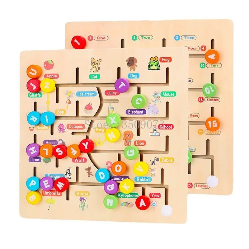 Children Montessori Maze Boards Wooden Toys Slide Puzzle Animal Digital Letter Matching Games Early Educational Learning | Игрушки и