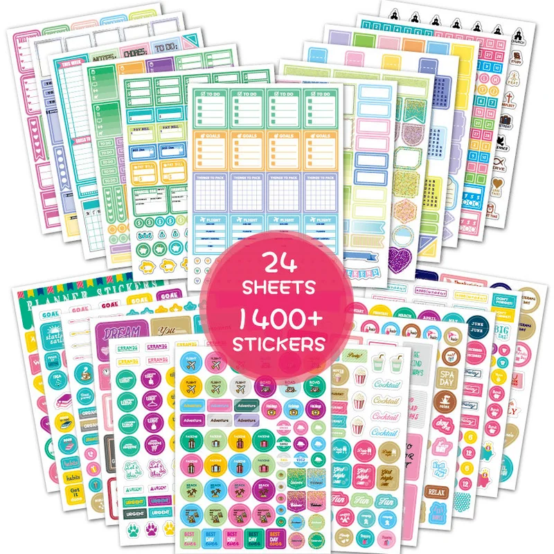 

Planner Stickers Pack Scrapbooking Bullet Journal Supplies Diary Stickers for Notebooks Diary Decorating Office 24 sheets