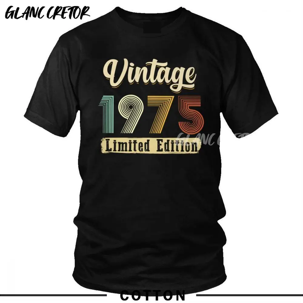 

Casual T-shirt Soft Cotton Slim Fit Tee Tops Clothing Classic Vintage 1975 Tshirt Men Short Sleeve Birthday Gift harajuku
