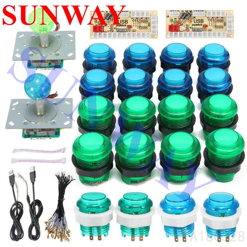 

Аркадная игра, джойстик, набор «сделай сам» с USB-контроллером + 2 джойстика + 20 светодиодный ных кнопок + 2 нулевой задержки, плата кодировщика ...