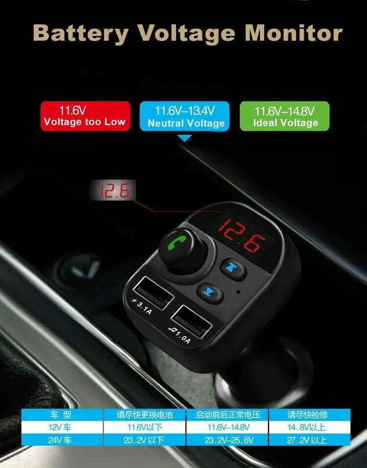 Автомобильное зарядное устройство с двумя usb портами FM трансмиттер Aux модулятор