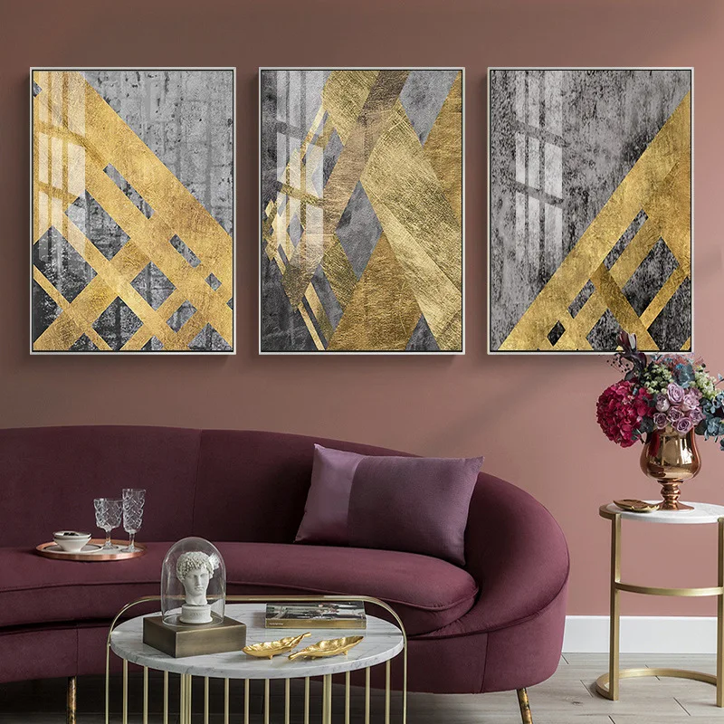 

Canvas Painting Simple Nordic Abstract Decorative Painting Geometric Gold Foil Black and White Wall Living Room