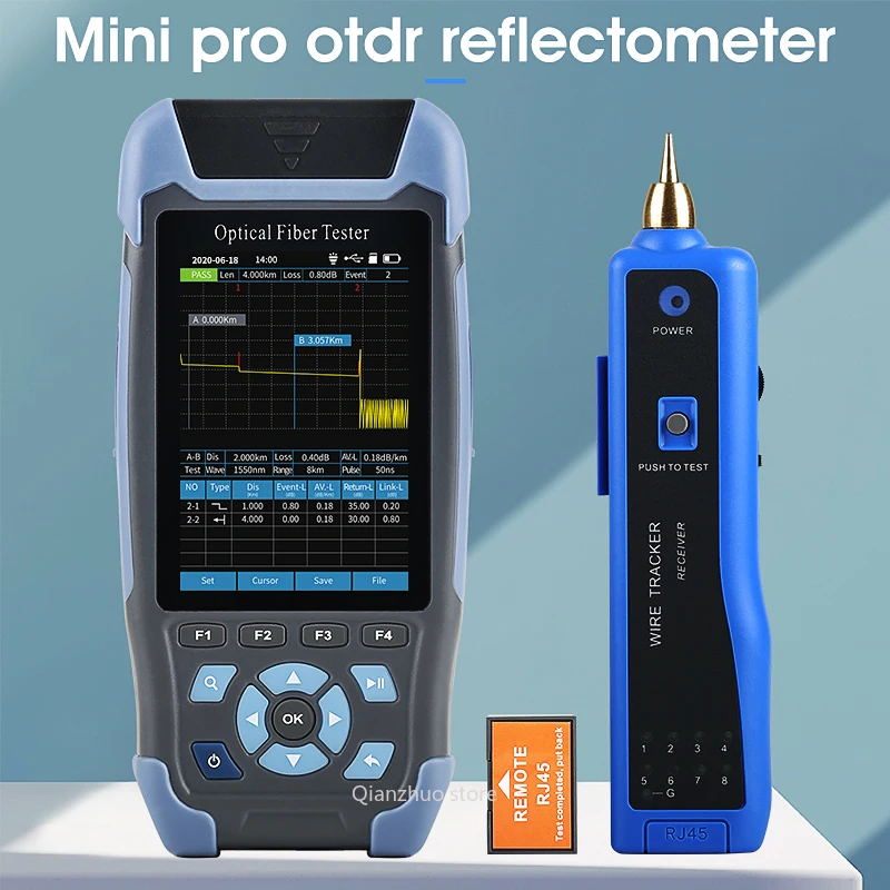 

mini OTDR Fiber Optic Reflectometer 900D with 9 Functions VFL OLS OPM Event Map 24dB for 64km Fiber Cable Ethernet Tester