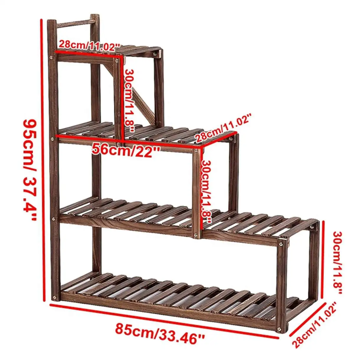 

4-Tier 85x28x95cm Wooden Flower Pot Plant Stand Home Garden Storage Display Shelf for Indoor Outdoor Yard Garden Patio Balcon