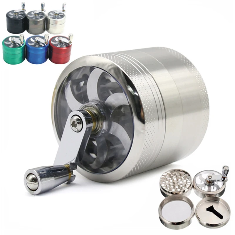 

4 Layers Herb Tobacco Spice Weeds Grass Aluminium Grinder Smoke Crusher Hand Crank Muller Mill Pollinator Smoking Accessories