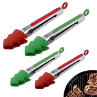 christmas tree silicone head bbq tongs stainless steel handle cake clip kitchen food steak clamp household cooking utensils
