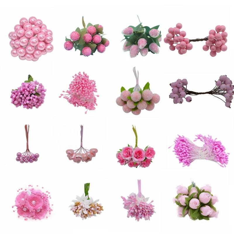 

Wedding Decoration Pink Artificial Flower Cherry Stamen Berries DIY Flower Wreaths Decorative Cake Gift Box Wedding Party Decor