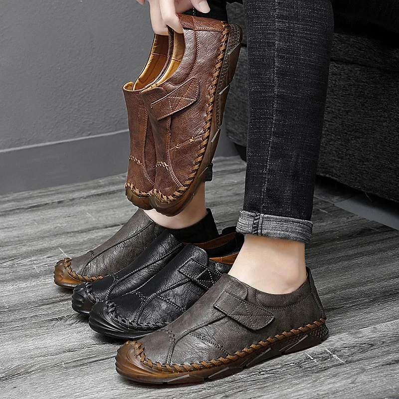 

2020 New Men Casual Shoes High Quality Split Leather Men's shoes Handmade Loafers Outdoors Flat Shoes Moccasins Driving Shoes