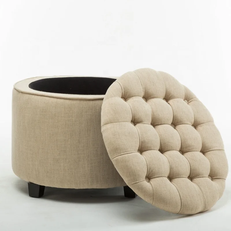 

Velvet Pouf Inflatable Foot Rest Chair Storage Puff Round Box Modern Tufted Fabric Ottoman Stool